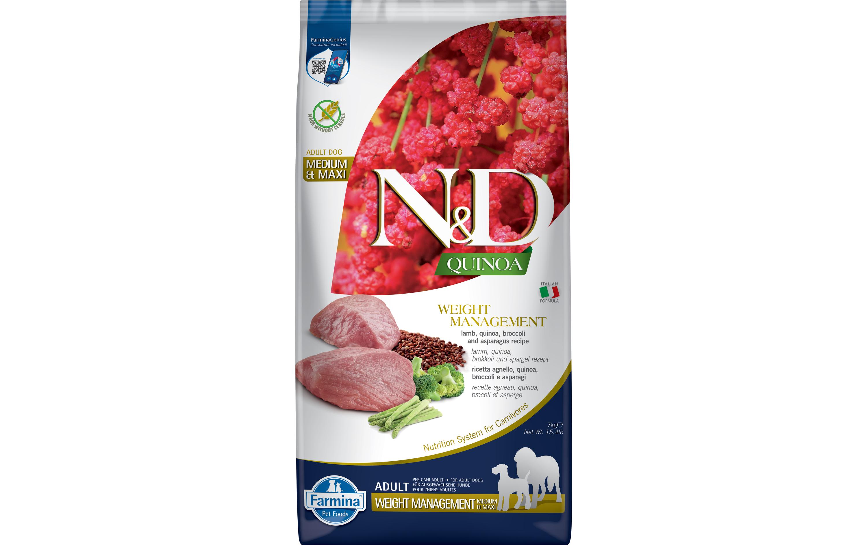 Trockenfutter N&D Quinoa Med/Max Lamm & Brokkoli 7 kgAlleinfuttermittel für erwachsene Hunde aller Rassen
