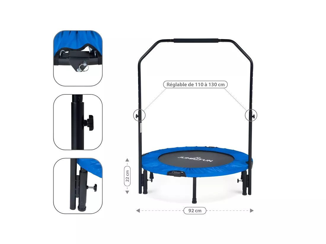 Mini Trampoline Fitness Jump4fun Pliable Double-Bar - Ø92cm