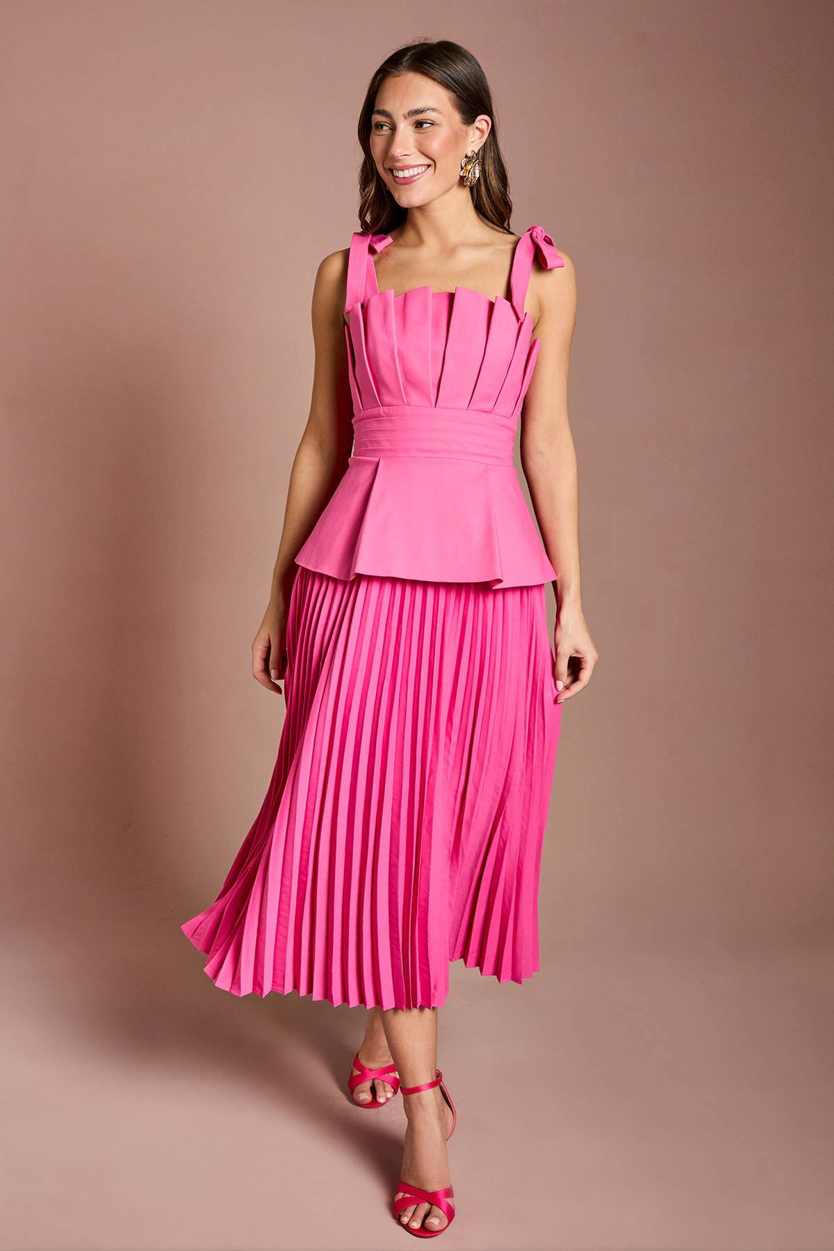 Coast Robe Midi À Plis Sur Le Corsage Avec Nœuds Aux Épaules Et Basque