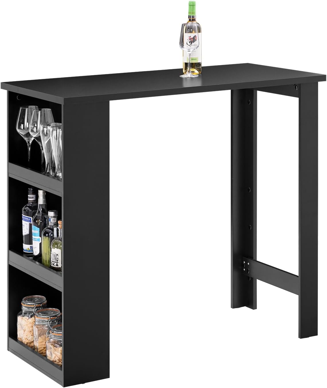 SoBuy Küchentheke Bartisch mit 3 Ablageflächen, Stehtisch für Kleine Räume, Hoher Tresentisch für Küche, Wohnzimmer oder Büro Schwarz 112 x 106 x 57 cm FWT17-II-SCH