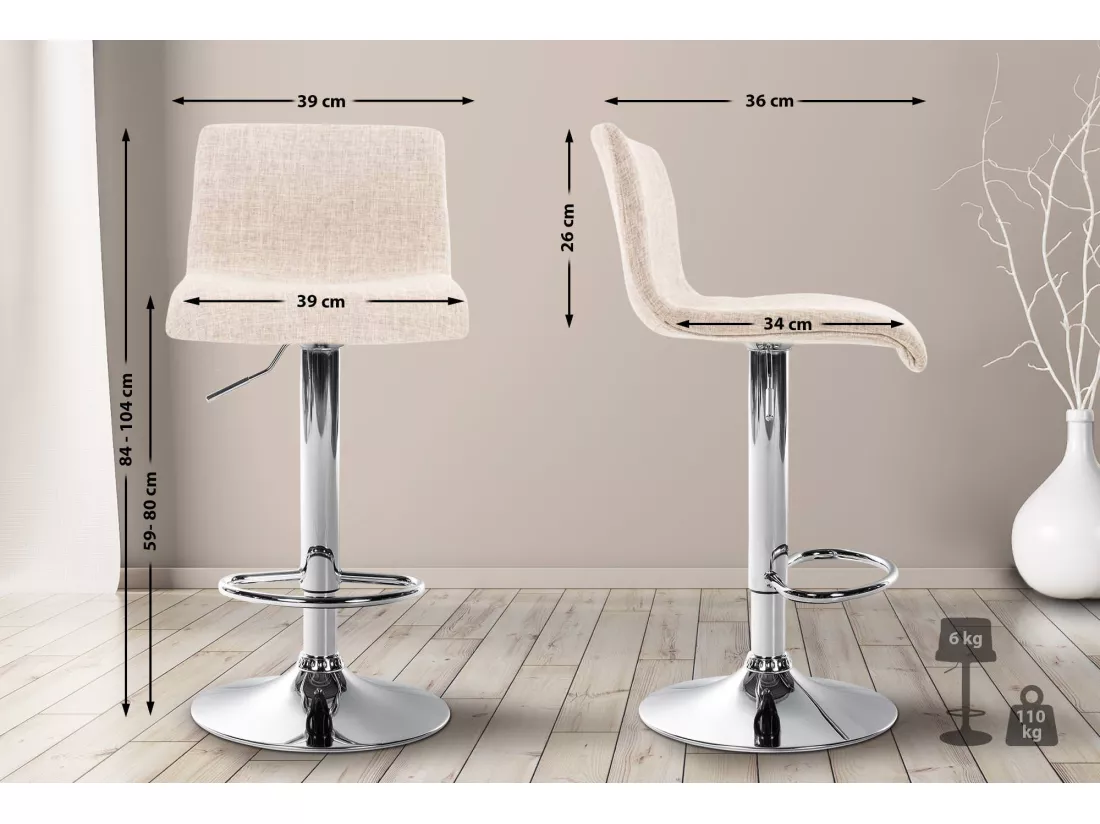 Tabouret de bar - Tissu & Métal chromé - Crème - Hover