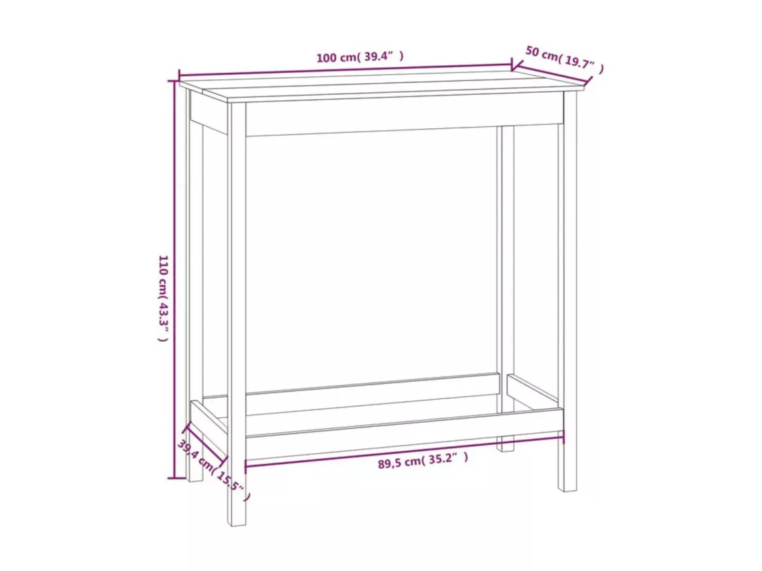 Table de bar blanc 100x50x110 cm bois massif de pin