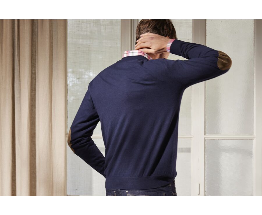 Pull fin coton bio/cachemire col V Navy - VADIM