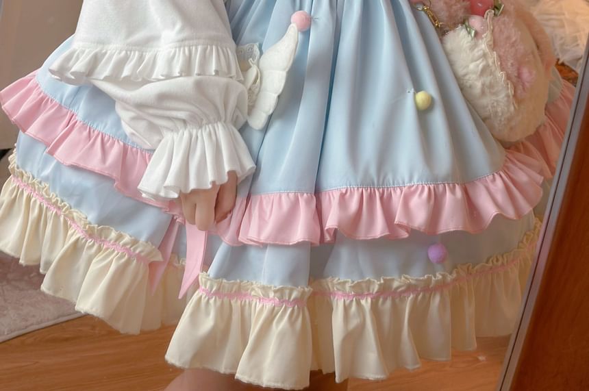 Pachelbel - Blouse met pofmouwen en hoge hals, effen en geplooid