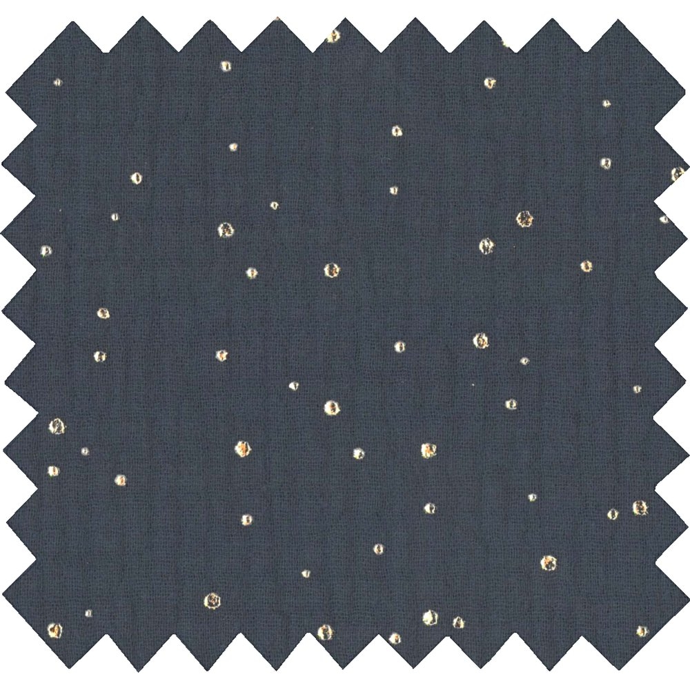 Tissu Gaze Pois Or Marine