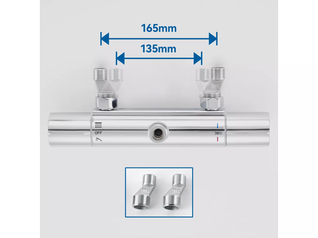 Colonne de Douche Thermostatique Chromé,Hauteur Réglable Set de Douche Douchette avec 3 Jets D’eau+Porte Serviette Salle Bain Adhésif/Perçage,Brossé