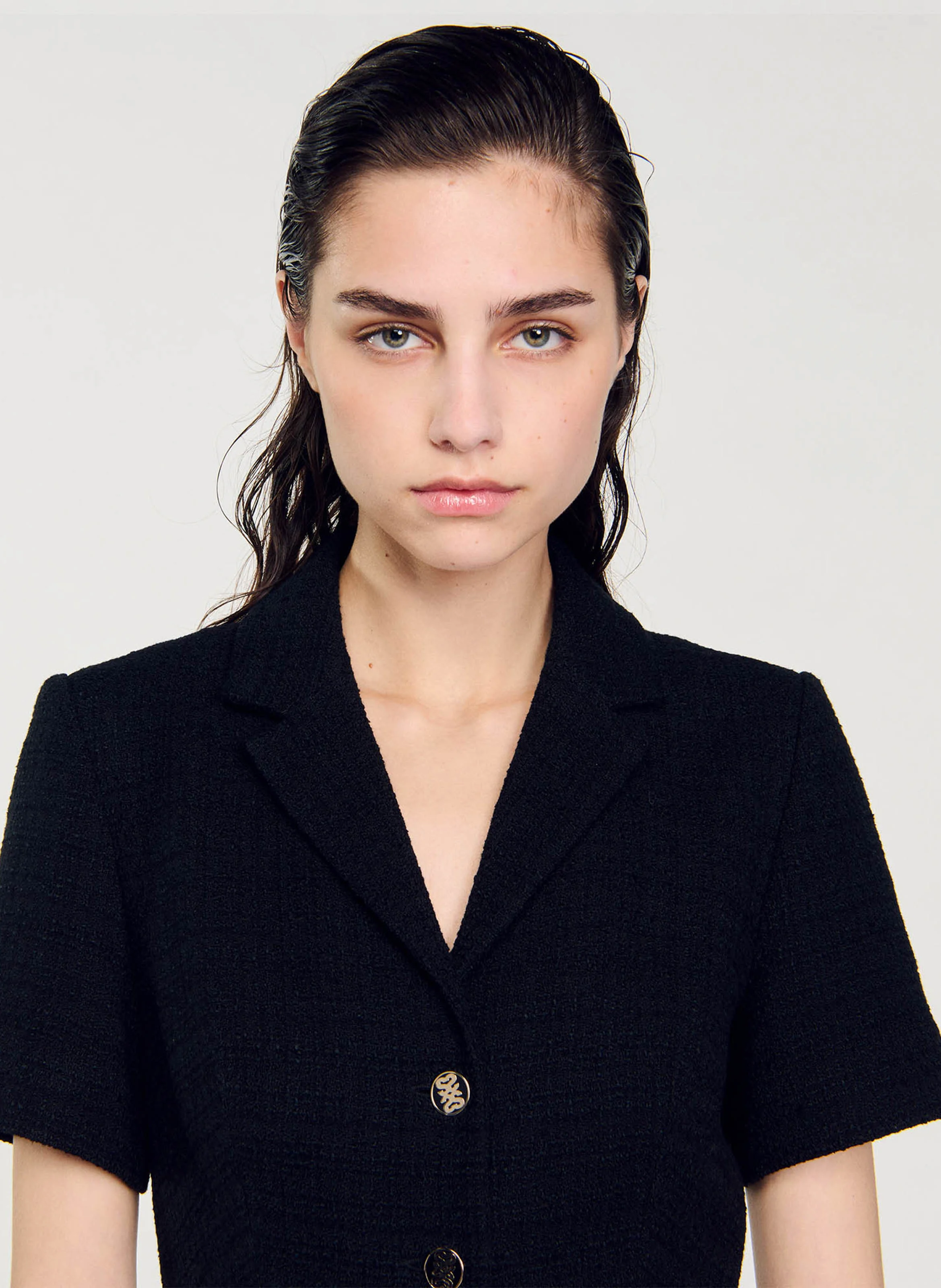 Robe courte cintrée en tweed | Noir
