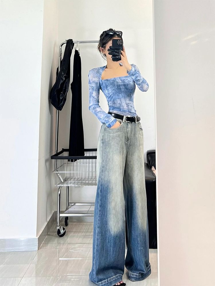 Coline - High Rise Gradient Washed Bell Bottom Jeans