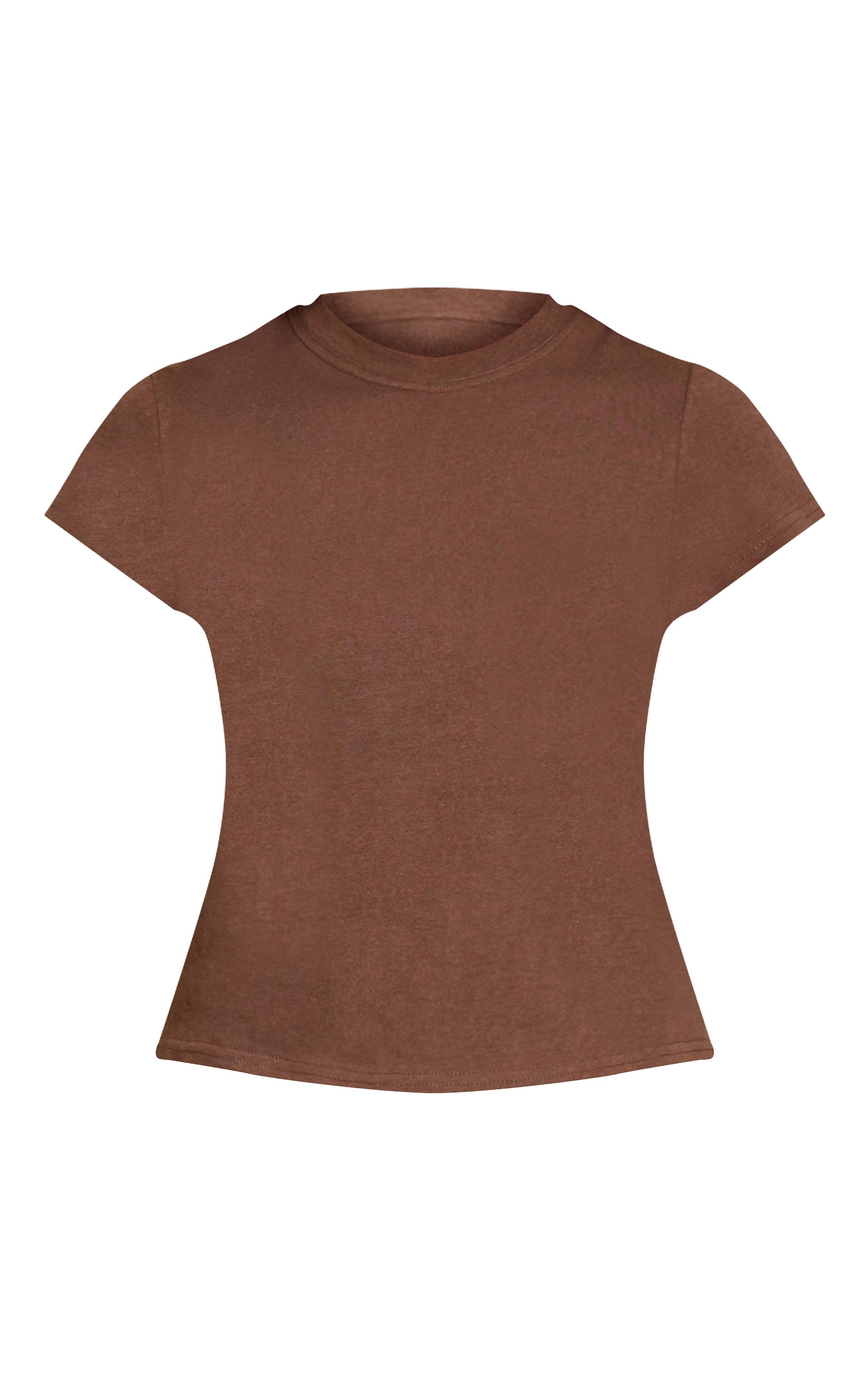 Chocolat T-shirt Décontracté À Manches Courtes En Tissu Texturé Doux