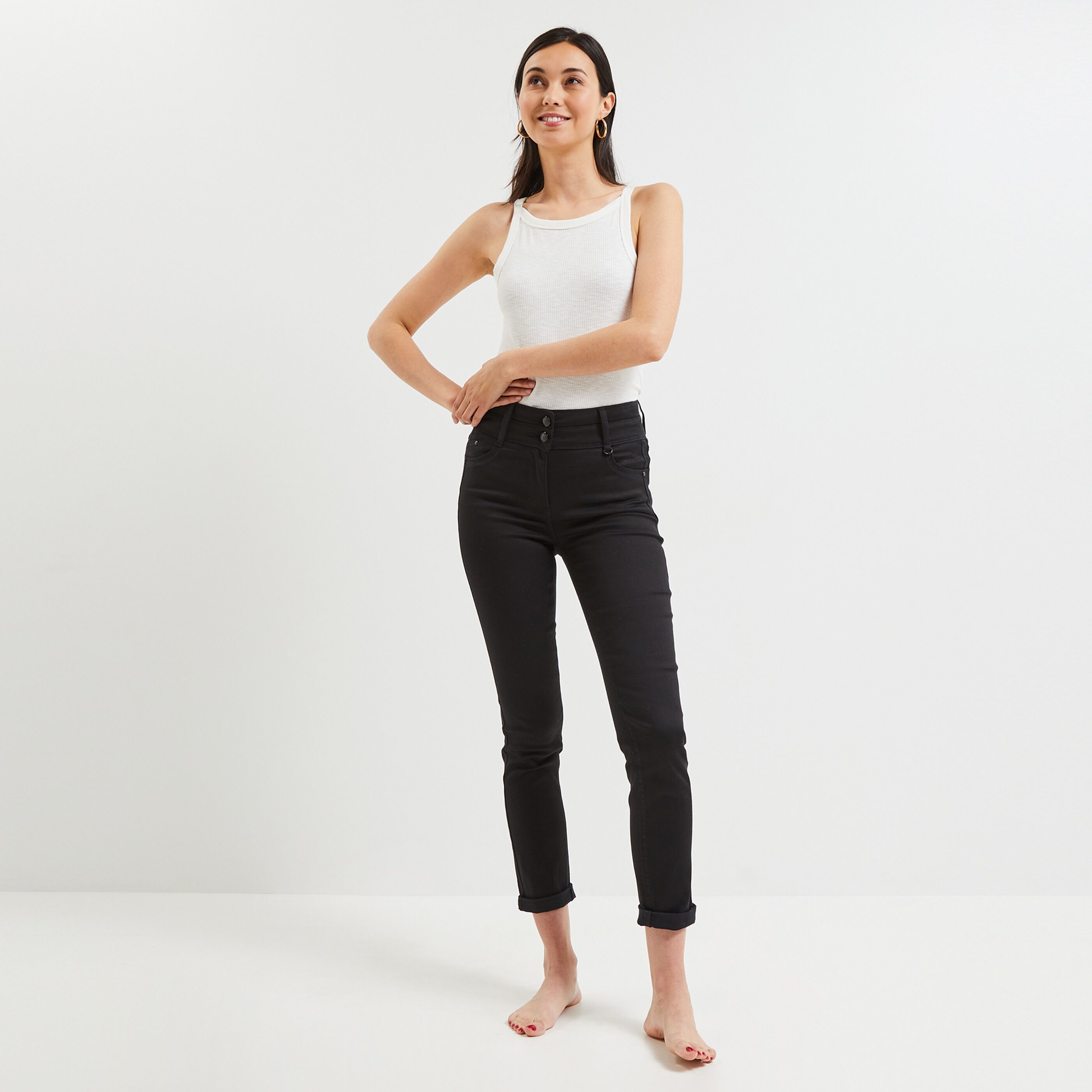 Jean raccourci taille haute femme - BLACK