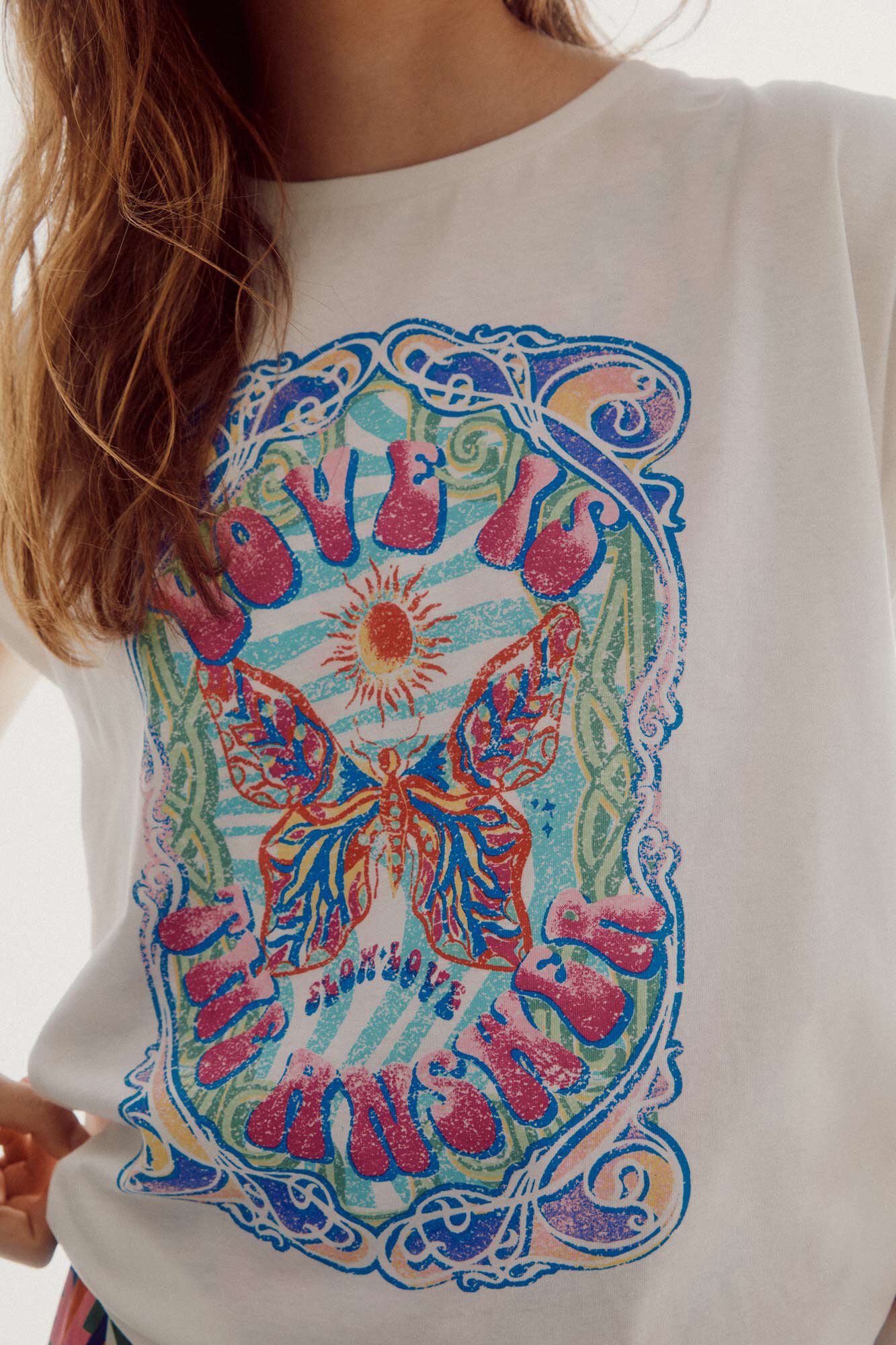 Camiseta oversized com estampa posicionada - Branca
