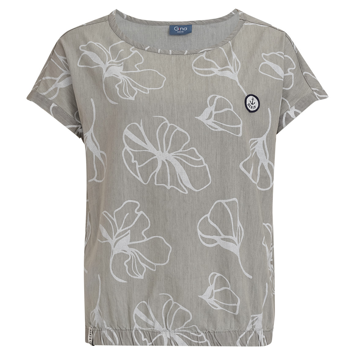 Gina Damen Bluse mit Stickerei hellgrau / weiss