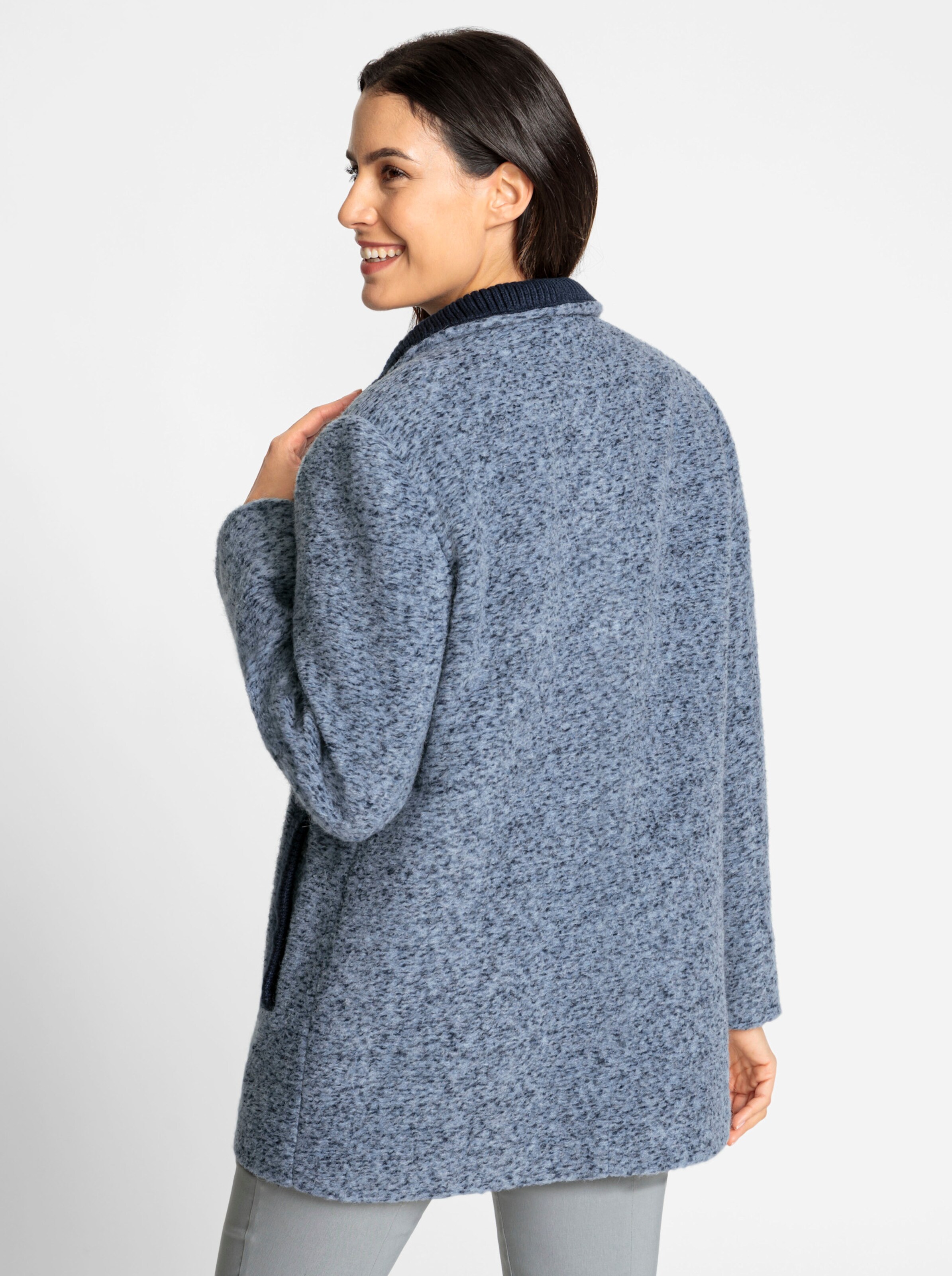 Bouclé-Jacke in taubenblau-dunkelblau-meliert