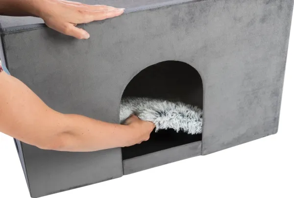 Trixie Harvey cave with steps, 119 × 47 × 50 cm, grey/white-black