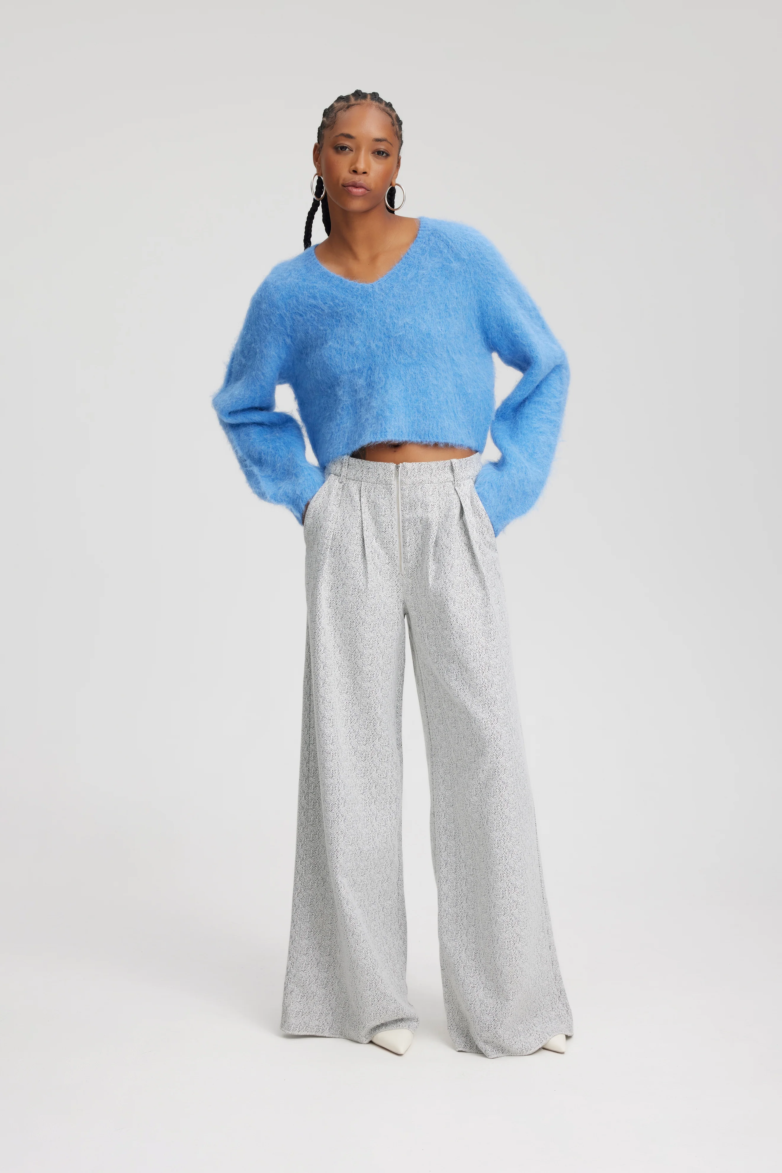 GESTUZ  SafiGZ Cropped V-neck striktrøje - Marina