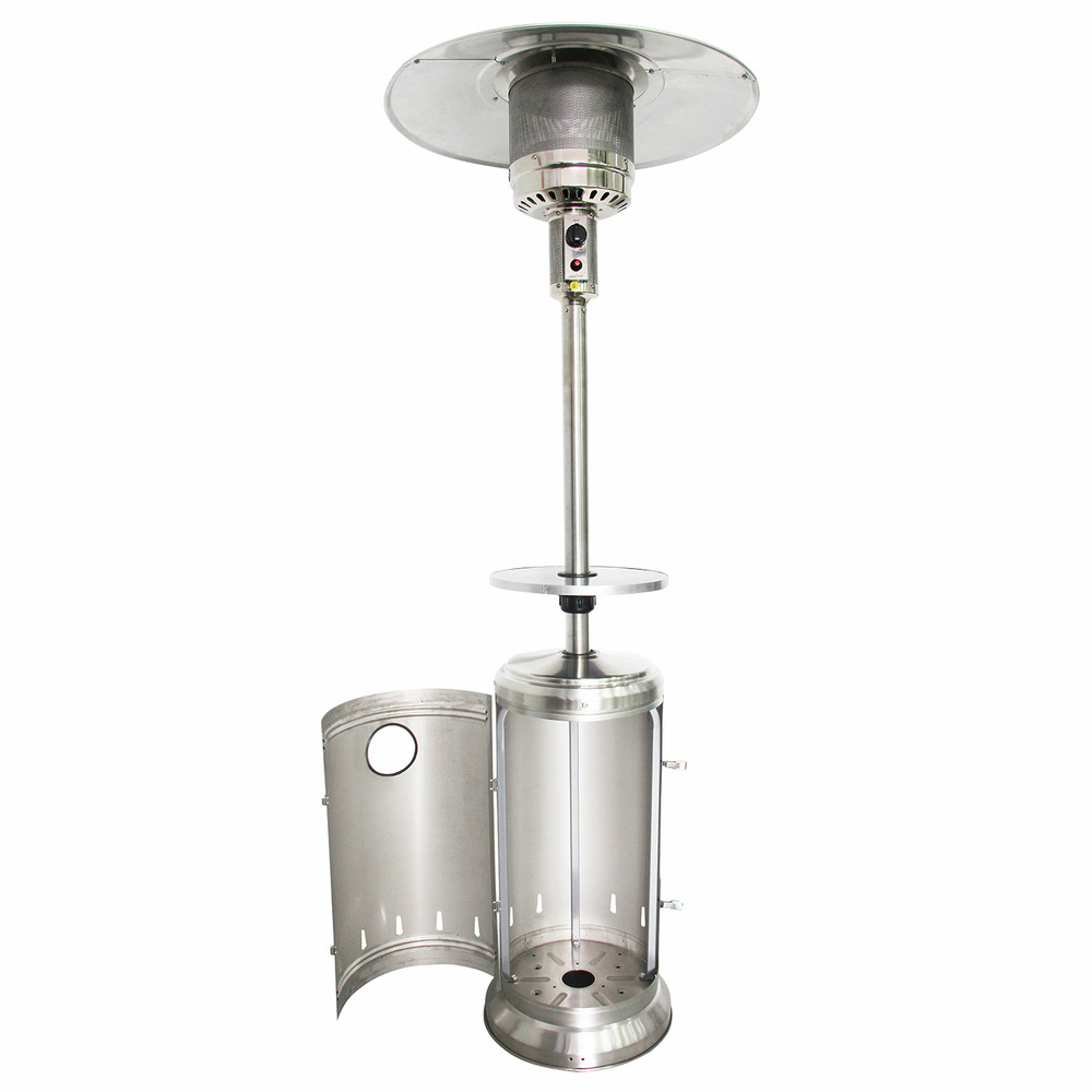 Parasol chauffant oslo chauffage d'extérieur gaz - acier inox + housse et table