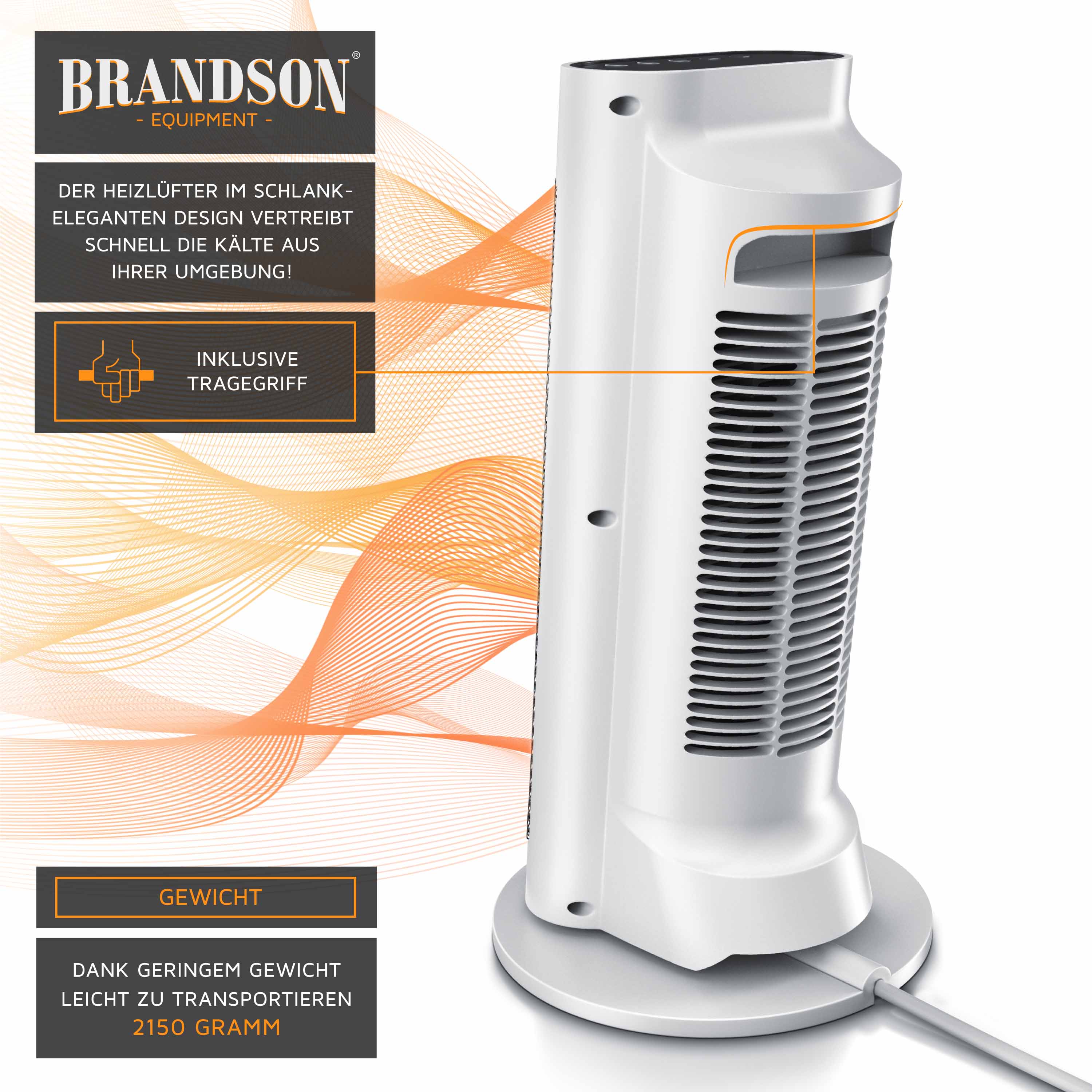 Brandson 2000W Keramik Heizlüfter mit Fernbedienung, 80° Oszillation, Überhitzungsschutz, Automatische Abschaltung, Umkippschutz, 1-7h Timer