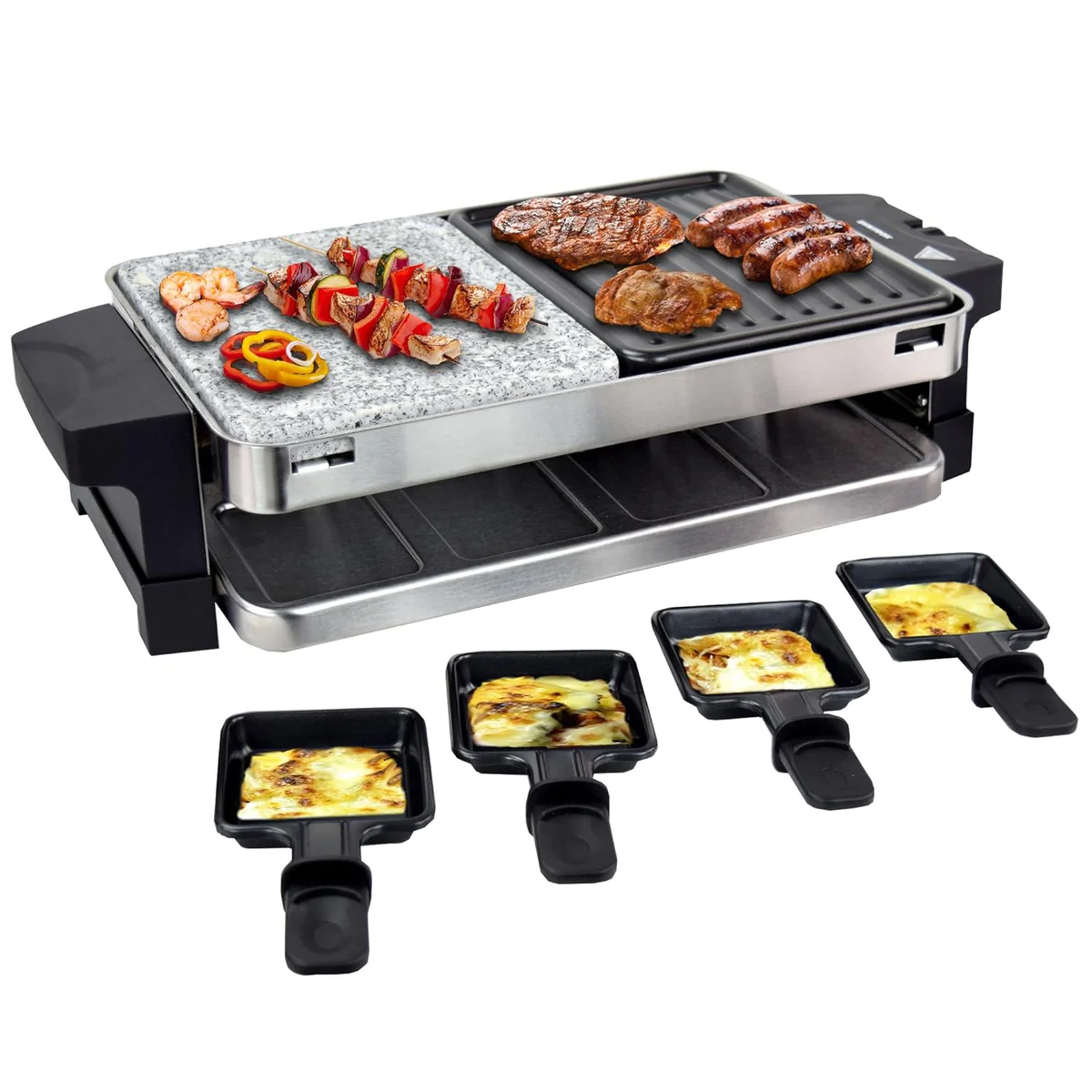 Raclette avec pierre chaude et plaque de cuisson en acier inoxydable 8