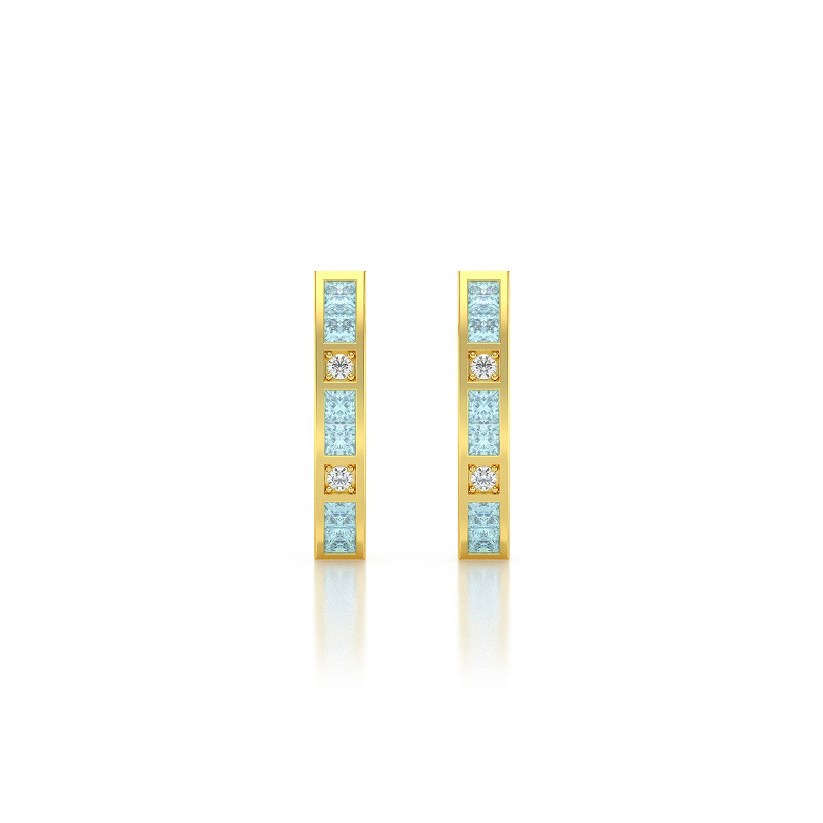 Boucles d'oreilles ADEN Or 585 Jaune Aigue-Marine et Diamants 2.40grs