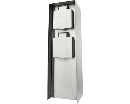 Tuinstopcontact, 2-voudig, RVS kleur, BxH 7x23 cm