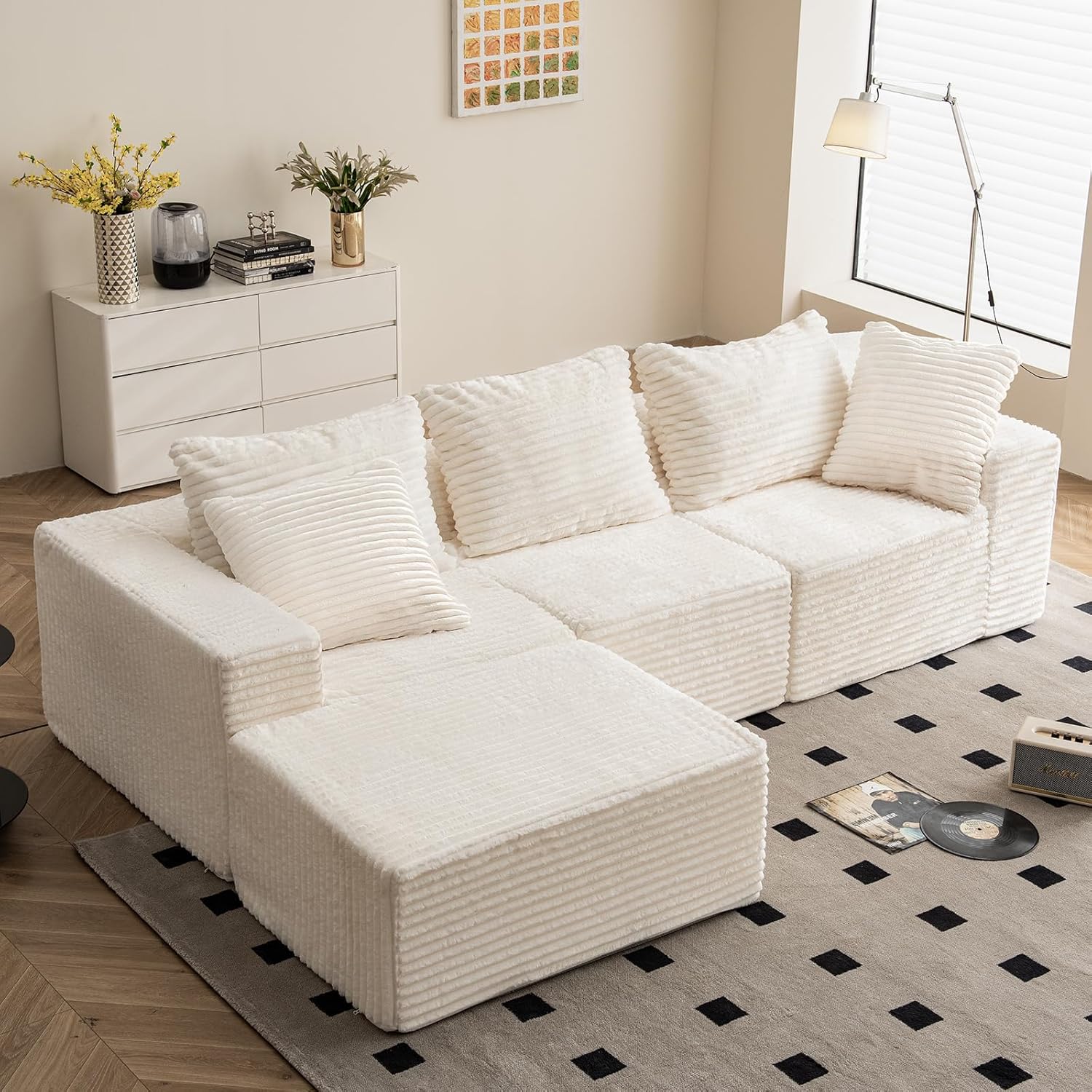 Vamcheer Ecksofa mit Schlaffunktion - Big Sofa Couch 3 Sitzer in L-Form, Modulares Boneless Schlafsofa als Wohnlandschaft, 274 x 102 cm, Beige
