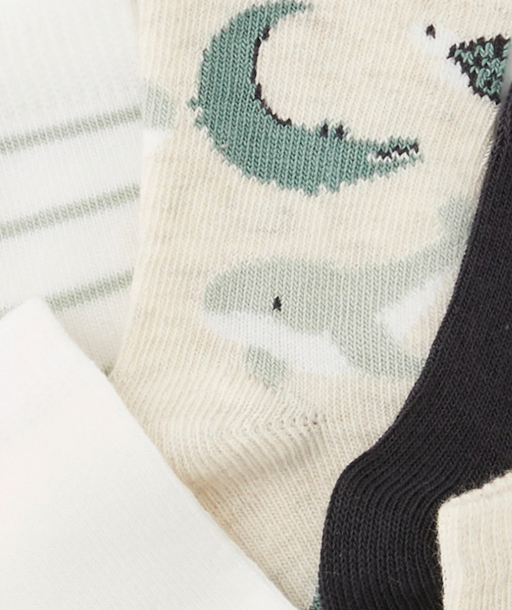 LOT DE 5 CHAUSSETTES BÉBÉ GARÇON ÉCRU ET BLEU AVEC ANIMAUX
