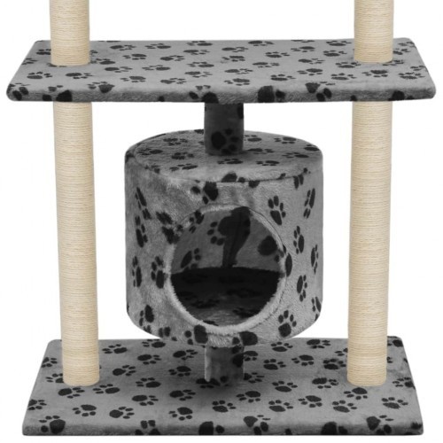 Arranhador vidaXL com cabo de sisal, cinza, estampa de patas.