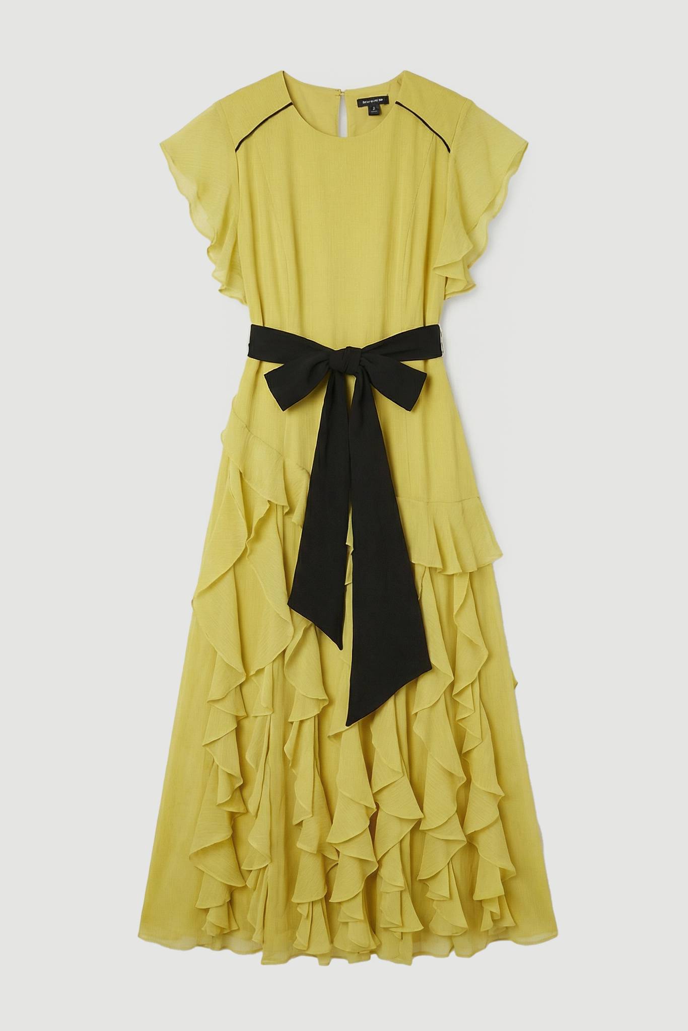 KarenMillen Robe maxi tissée en mousseline avec détails à volants et ceinture