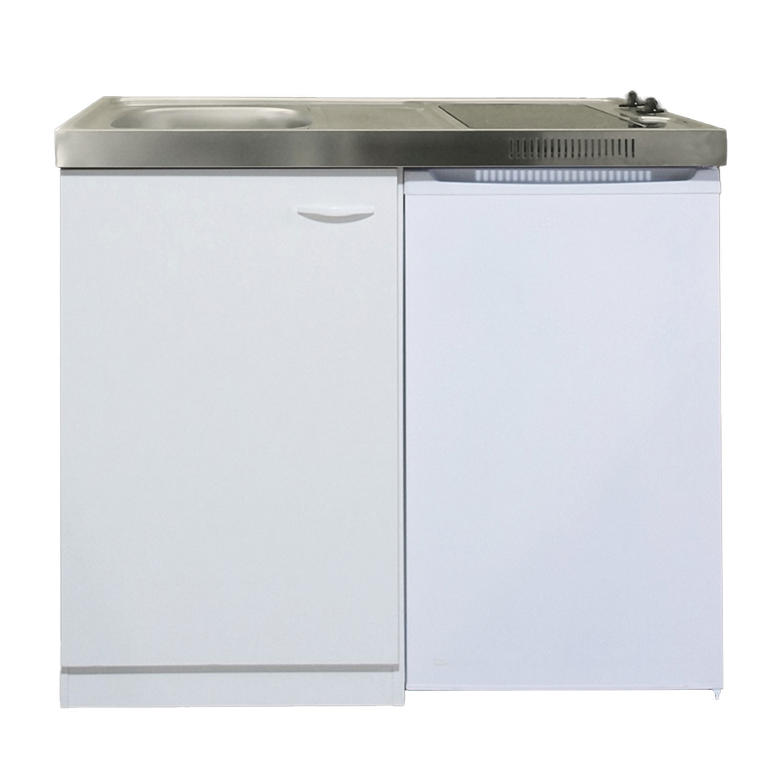 RESPEKTA Miniküche - weiß - mit Kühlschrank und Glaskeramikkochfeld - 100 cm
