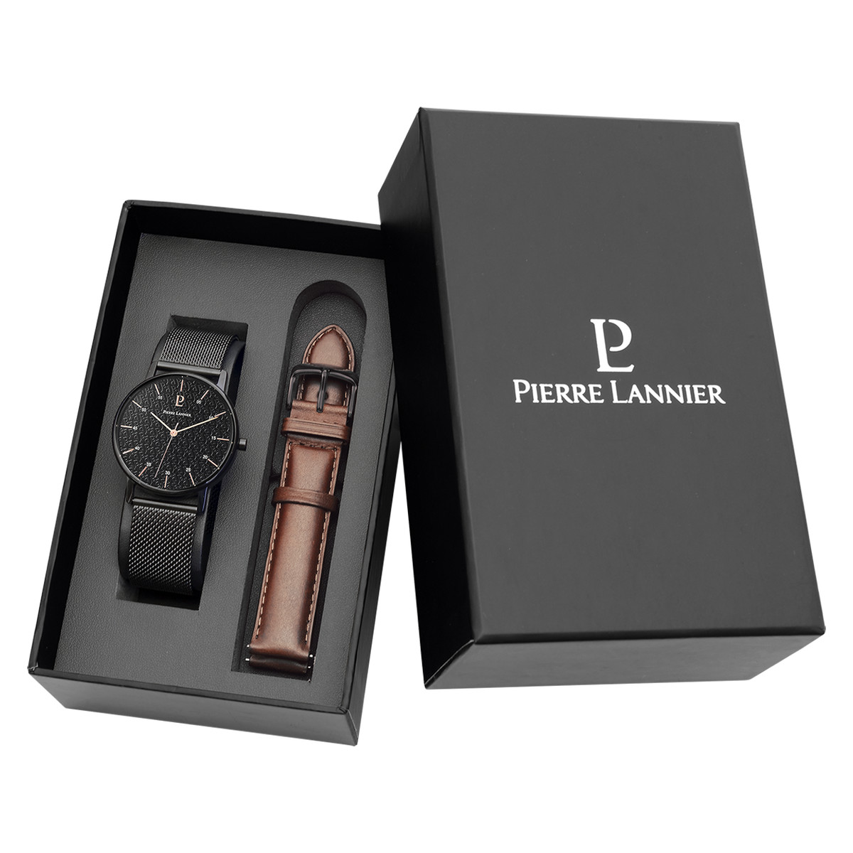Coffret montre Pierre Lannier homme acier cuir