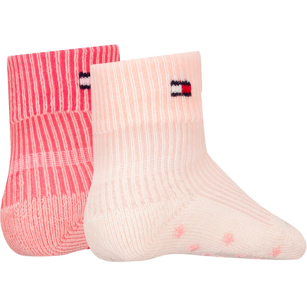 Køb Tommy Hilfiger Soft Pink Baby Strømper 2-pak Fold Over Rib | Luksusbaby