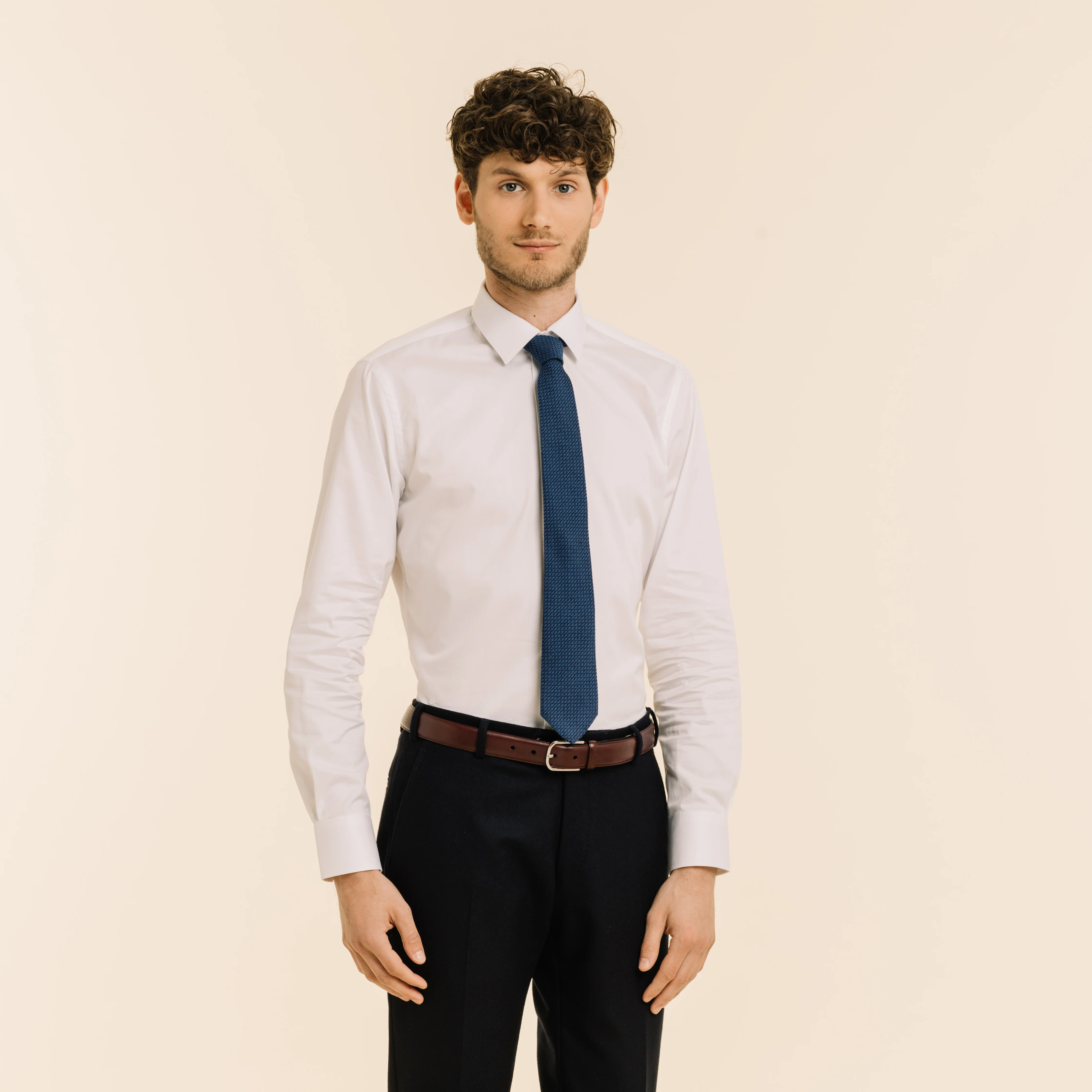 Blue silk and cotton grenadine tie