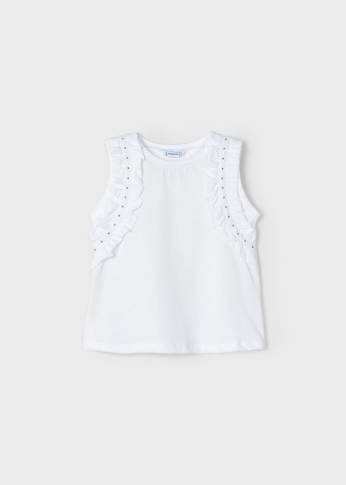 Camiseta feminina Better Cotton com tachas na cor índigo.