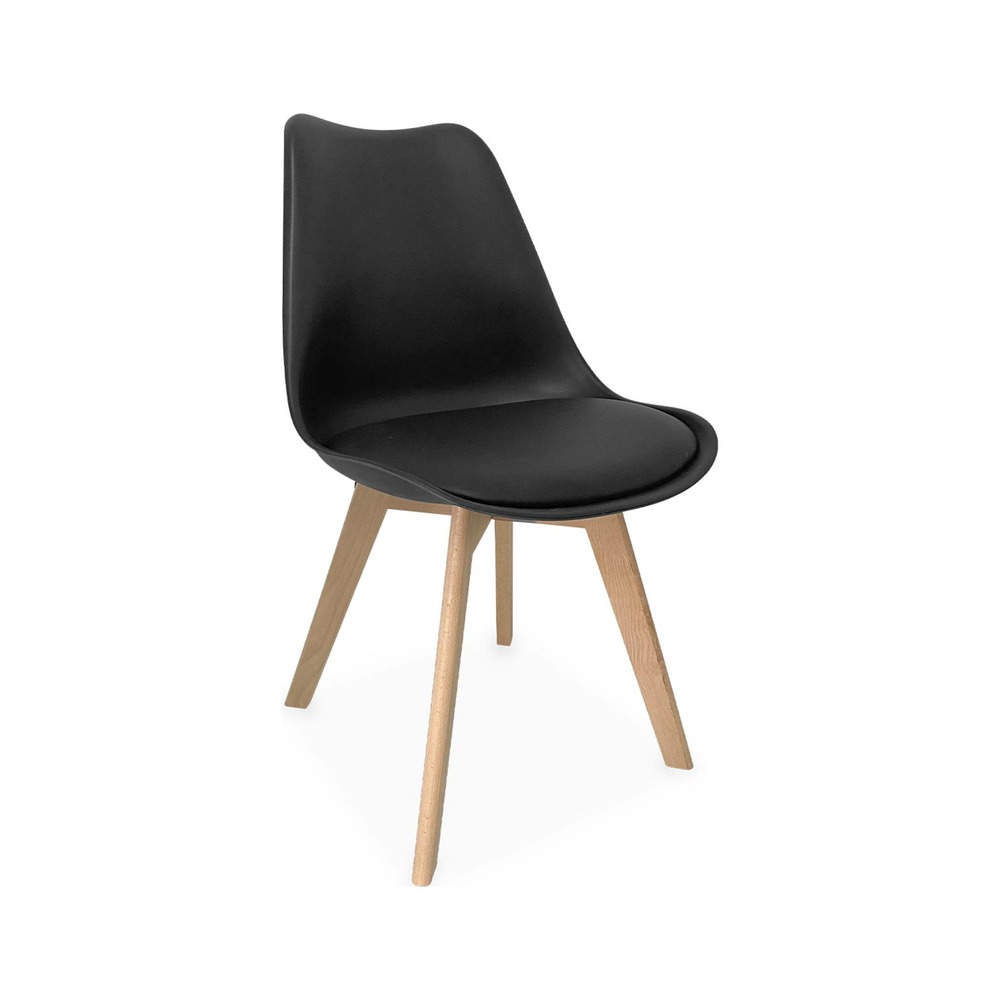 Lot de 6 chaises scandinaves. Pieds bois de hêtre. Chaises 1 place. Noirs