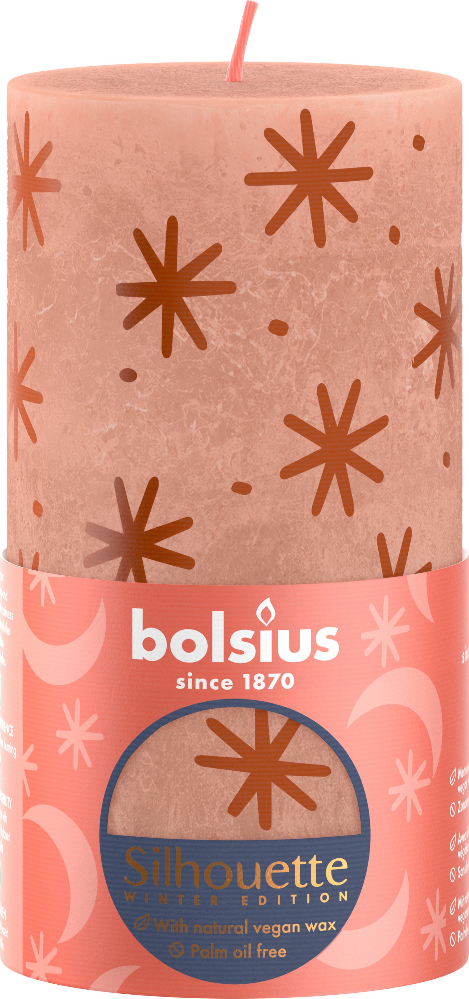 Bolsius stompkaars Rustiek silhouette roze 60 uur D 6,8 H 13 cm