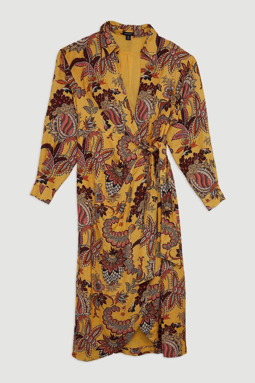 KarenMillen Robe Chemise Midi Tissée En Viscose Et Lin