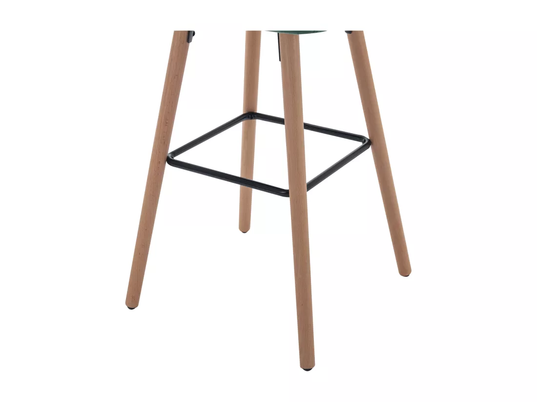 Lot de 2 tabourets de bar en velours et pieds bois de hêtre - Vert foncé - ELEANA