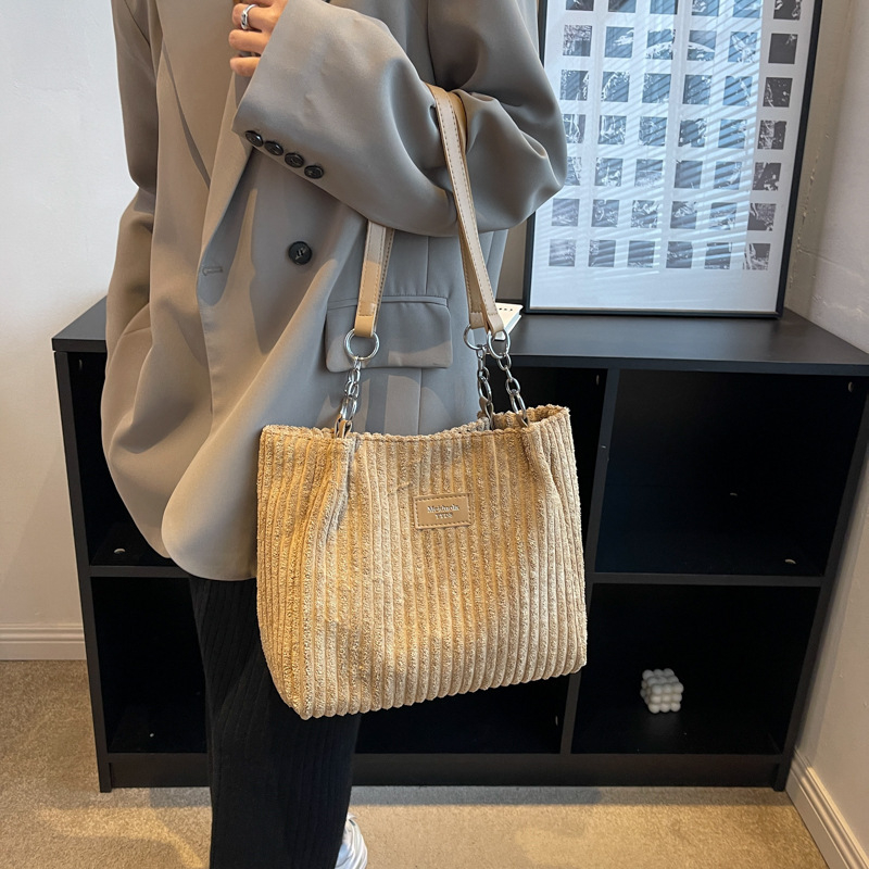 (37x26cm) Damen Kordsamt Handtasche Fashion Retro Umhängetasche - Beige