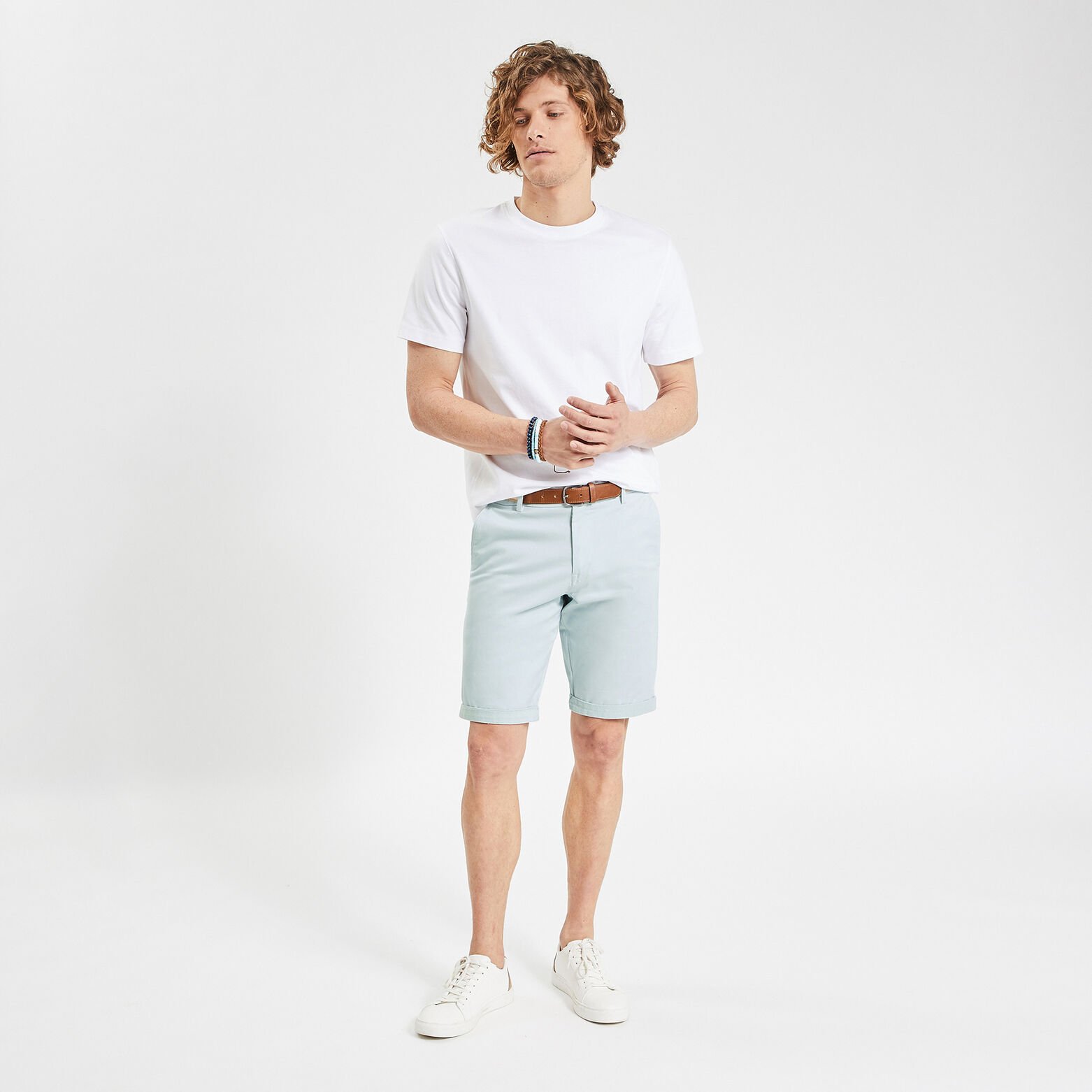 Bermuda chino uni avec ceinture Bleu clair