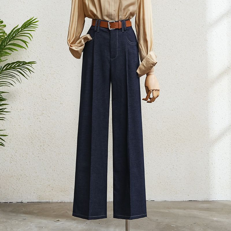 Rusutsu - Hoge taille geplooide wijde jeans