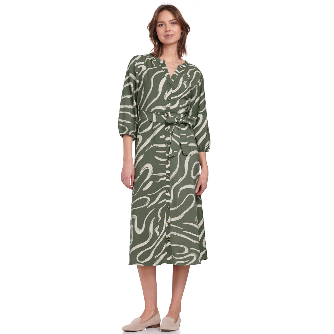 Gina Collection Damen Maxikleid aus Modal-Mix oliv