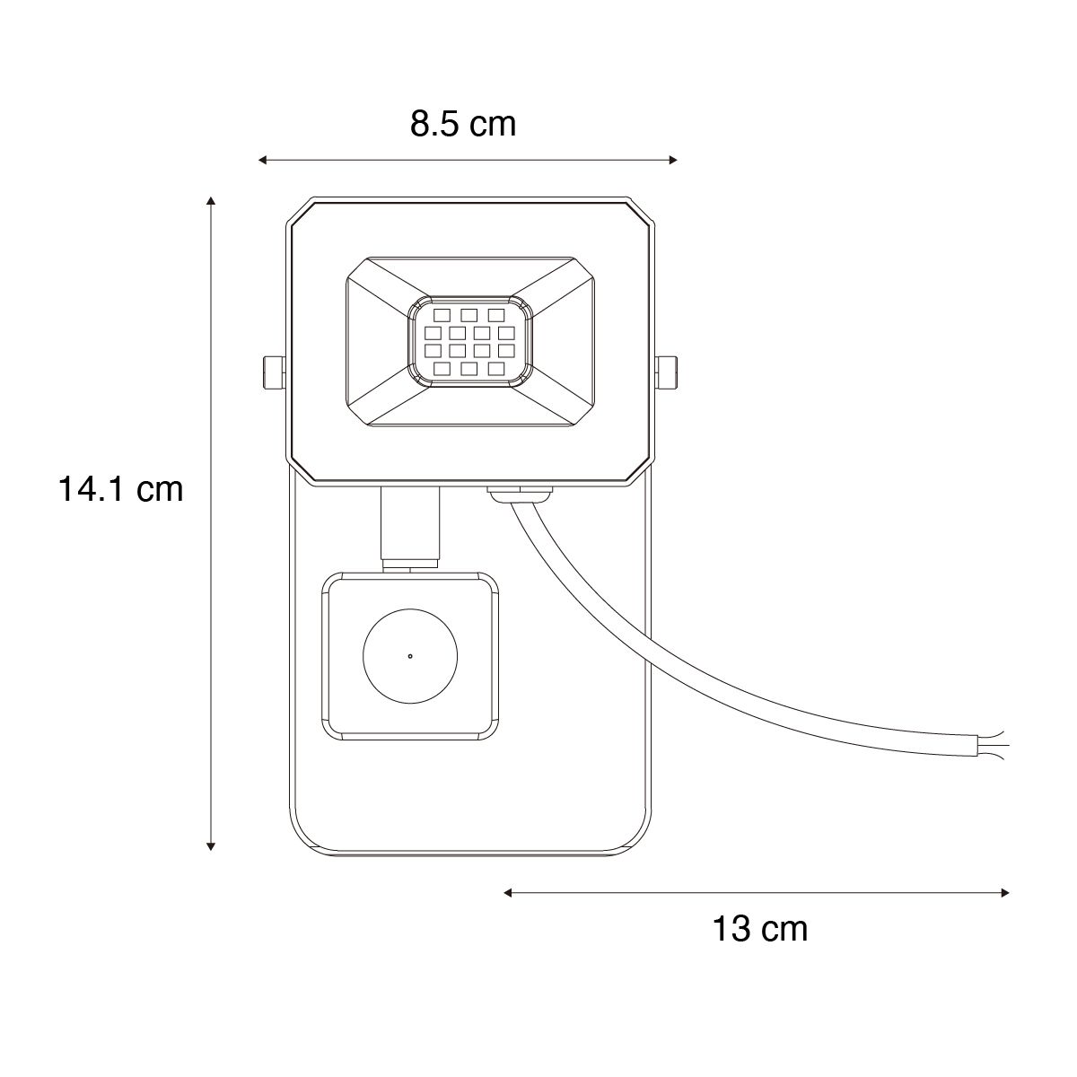 Straler zwart 8,5 cm incl. LED IP44 met bewegingssensor - Levana