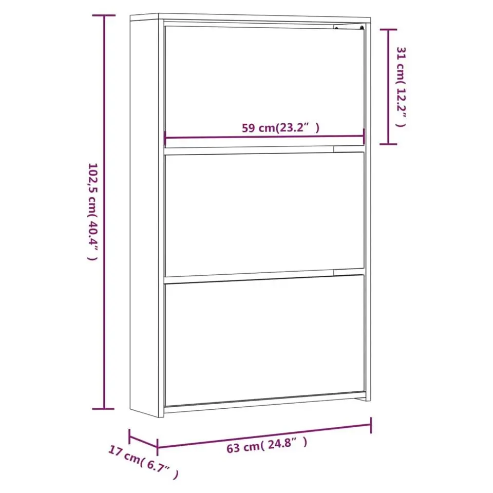 vidaXL - Schoenenkast met spiegel en 3 kleppen - Grijs sonoma - 63x17x102.5 cm