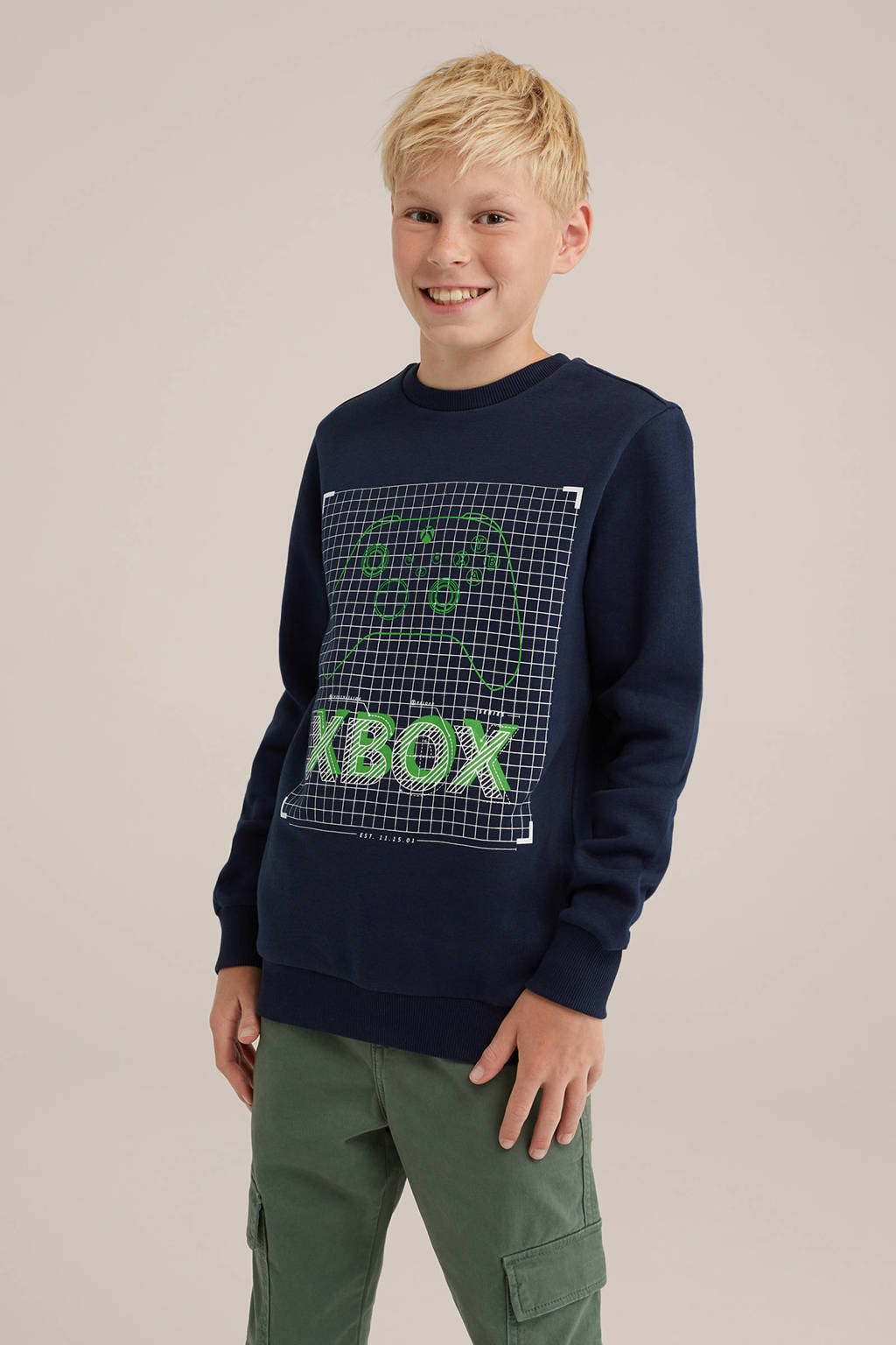 WE Fashion sweater met printopdruk donekrblauw