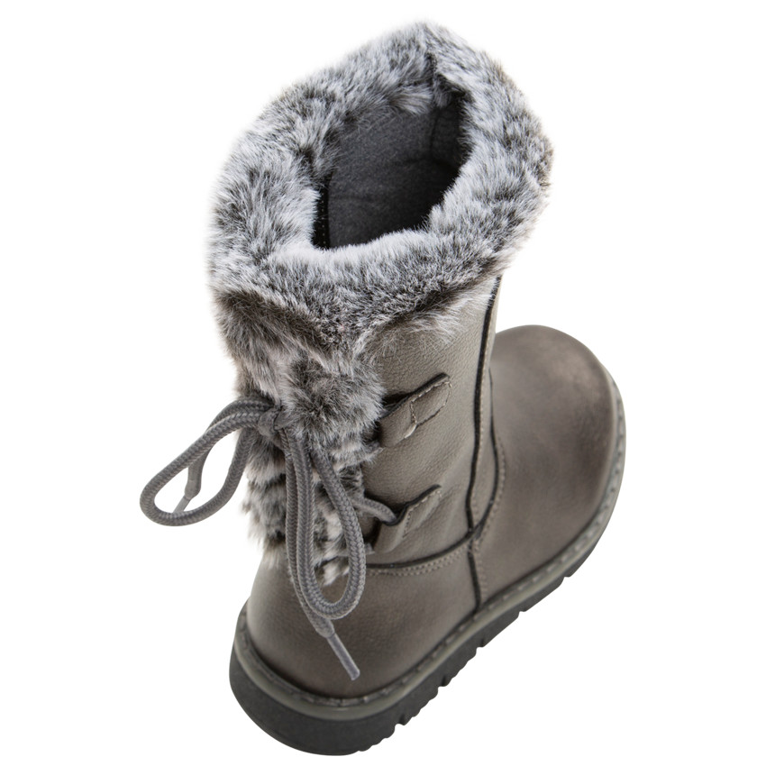 Bottes effet cuir à laçage fantaisie et fausse fourrure du 24 au 27