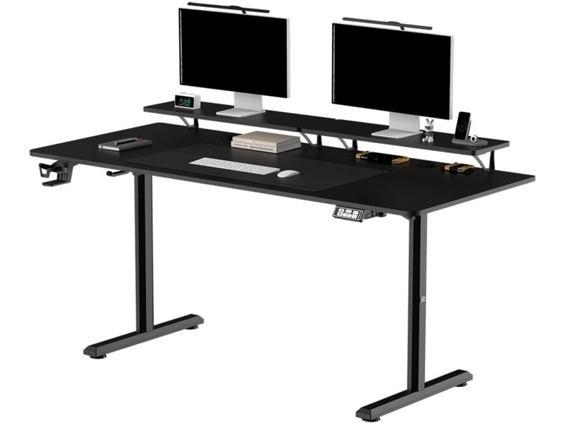 Ultradesk Gaming Tisch Higlander XXL Schwarz Grosser und stabiler Gaming-Tisch mit elektrischer Höhenverstellung und Platz für bis zu zwei Monitore