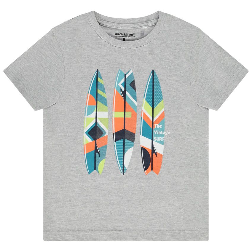 T-shirt manches courtes en jersey avec print pour garçon - Gris chiné