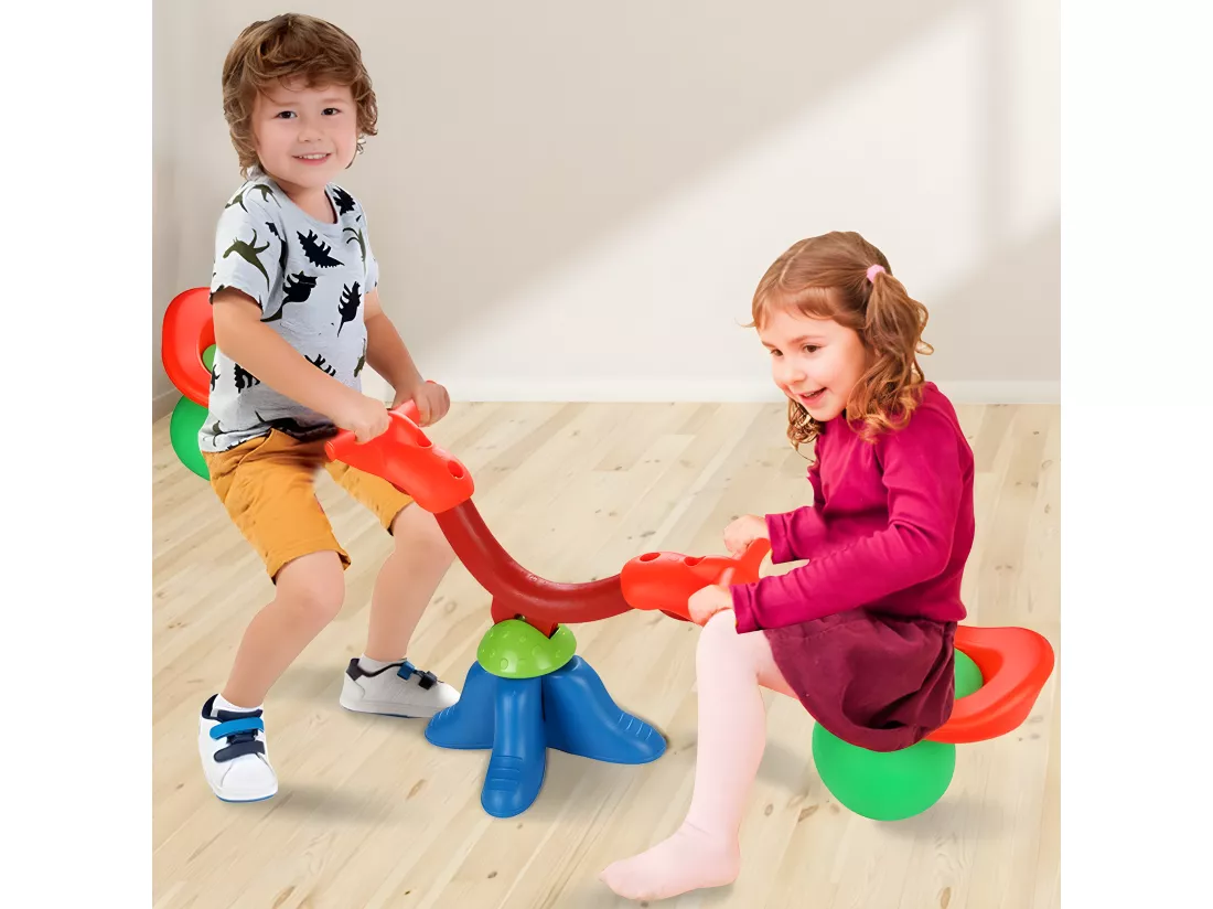 Balançoire à bascule, jeu de bascule pivotable 360°jeu de plein air et sport avec poignées,3+ ans
