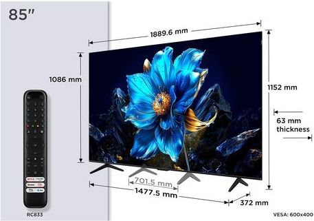 TCL - 85P7K - 85 Inch 4K UHD TV - Zwart - LCD met LED-backlight