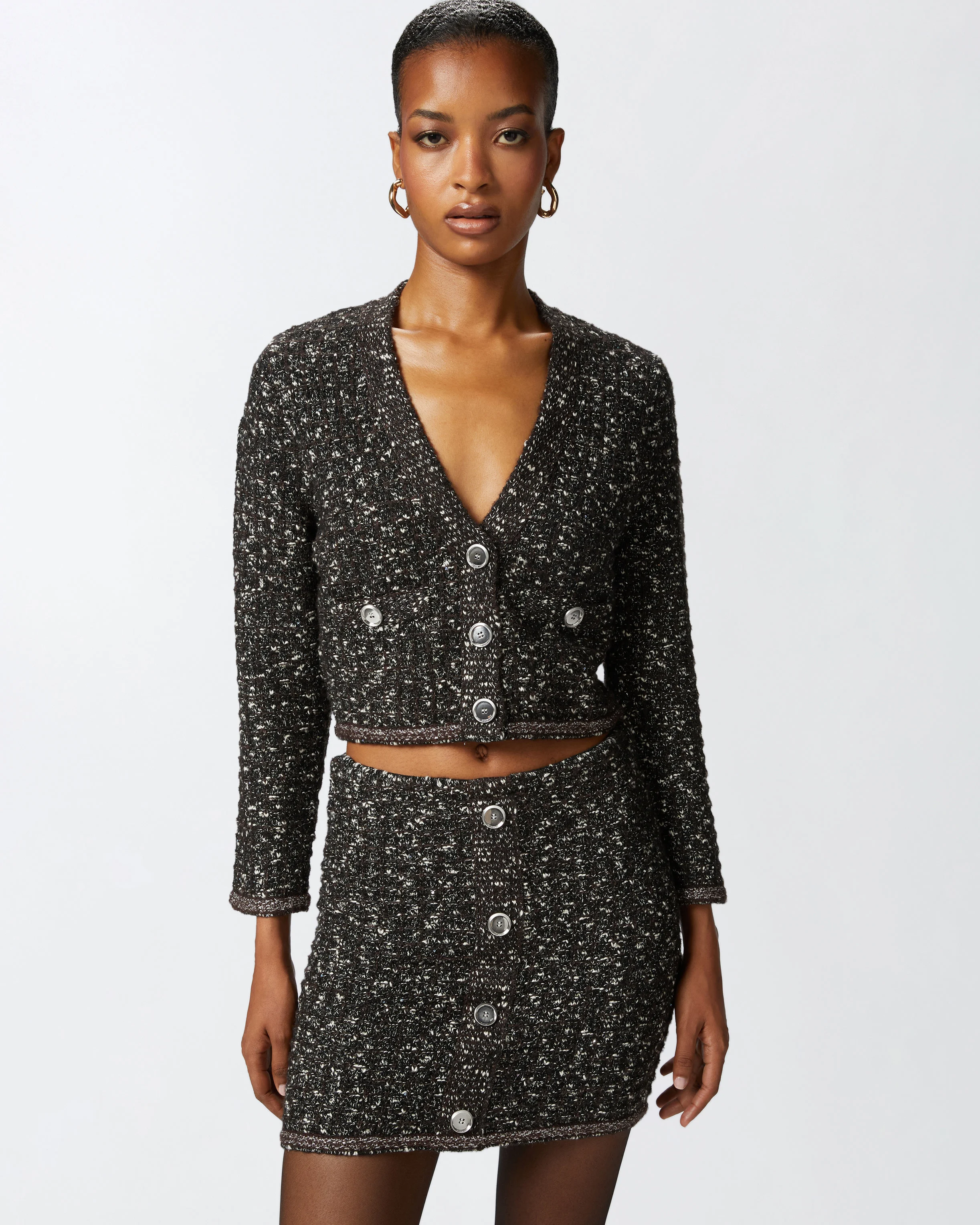 Cardigan court à paillettes et col v | Multicolore